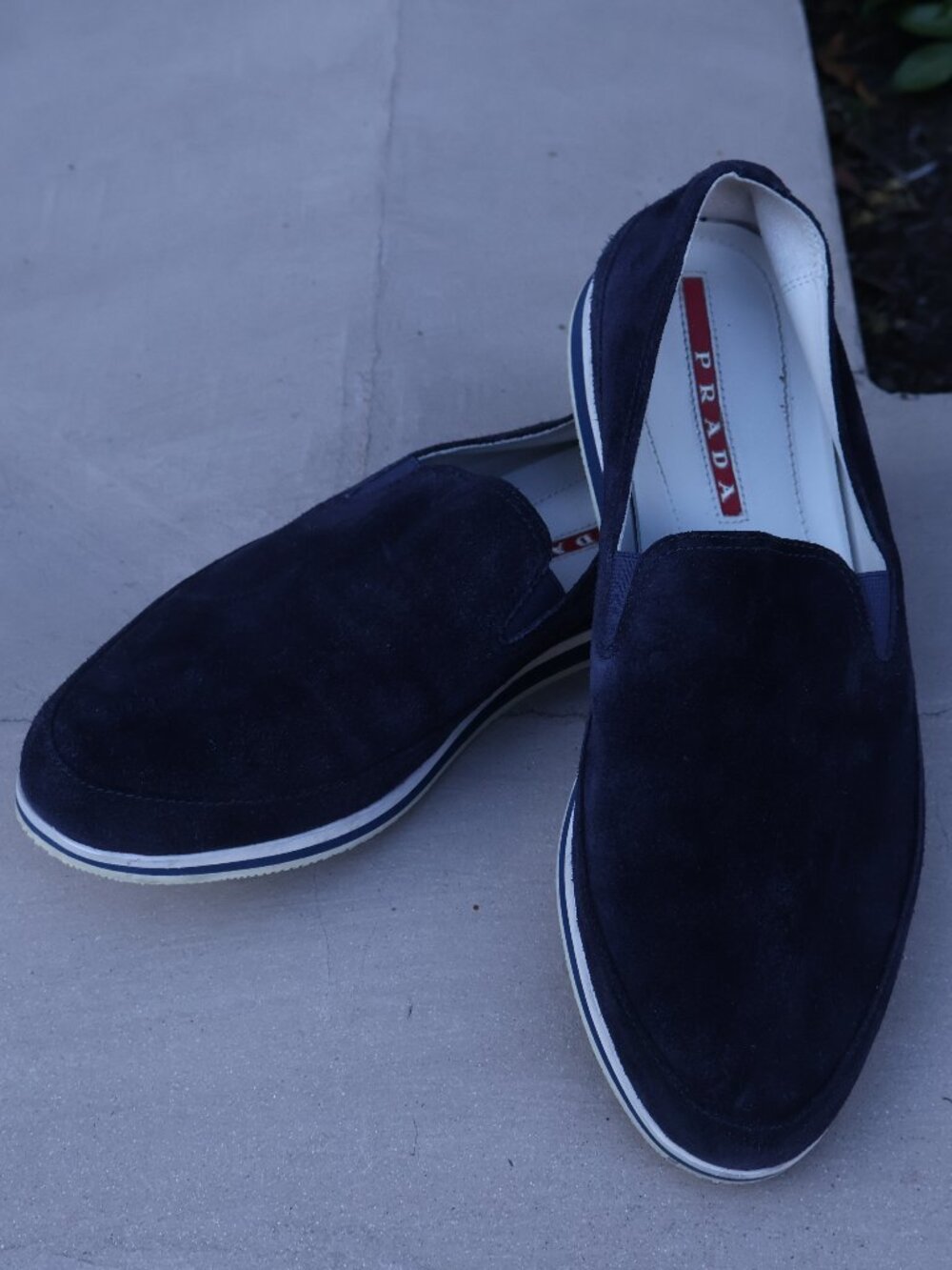 Prada Sport Men’s Size 9 Navy Suede Slip-On Sneakers, Style 4D 2516